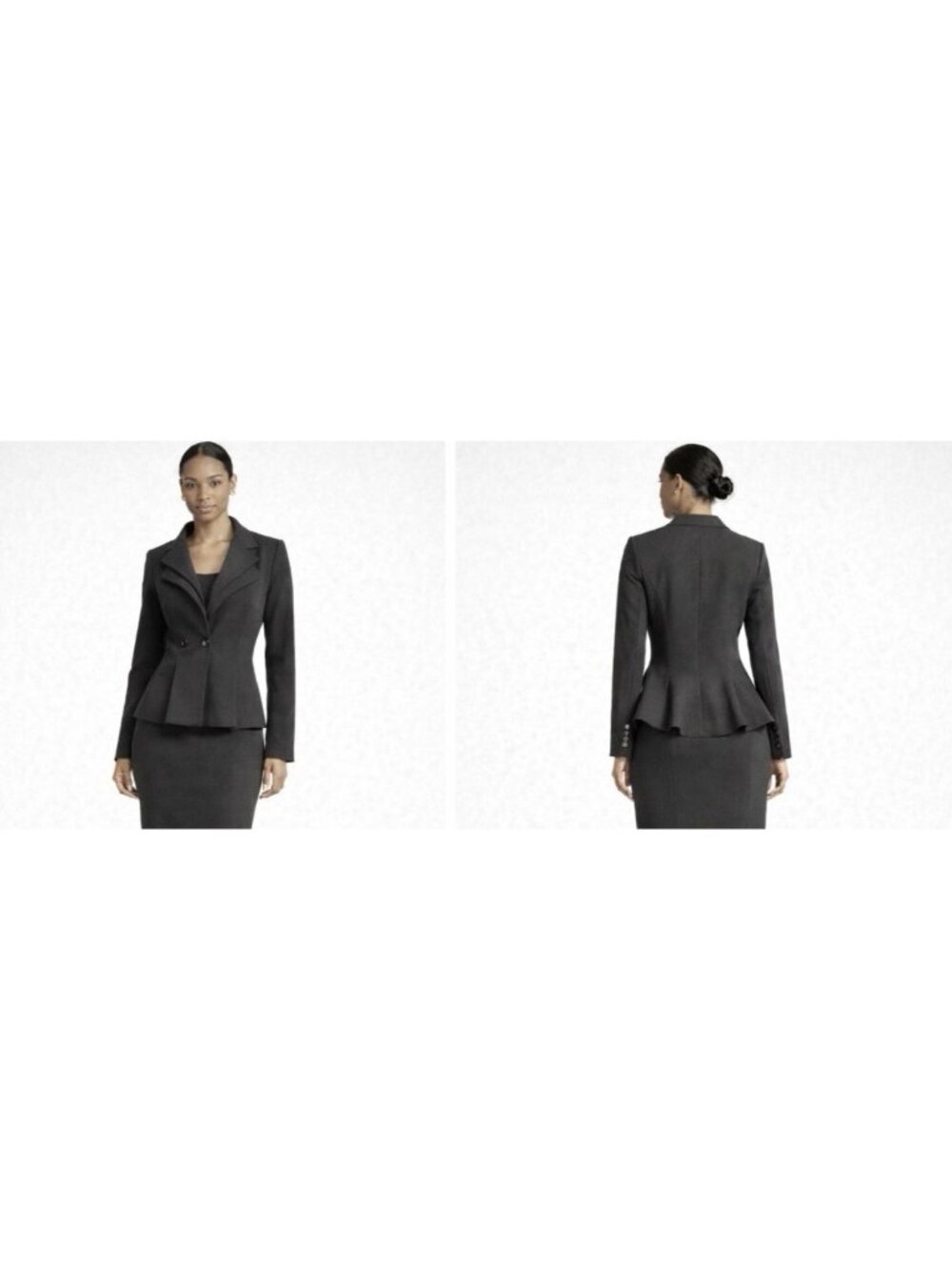 Noir Peplum Suit Blazer Jacket Suit Dark Charcoal Gray Stretch 2X